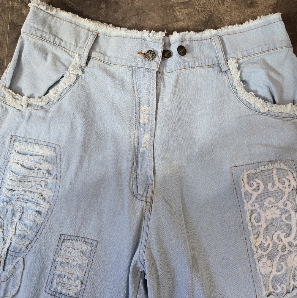 Light Blue Patchwork Jeans - Picture 3 of 5